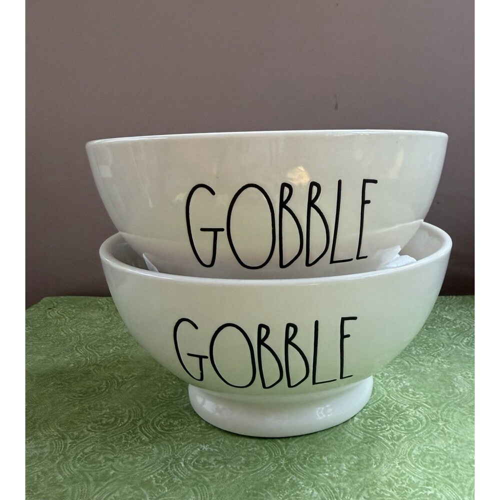Rae Dunn Gobble Bowls Set of 2 Artisan Collection Magenta Thanksgiving 5½"